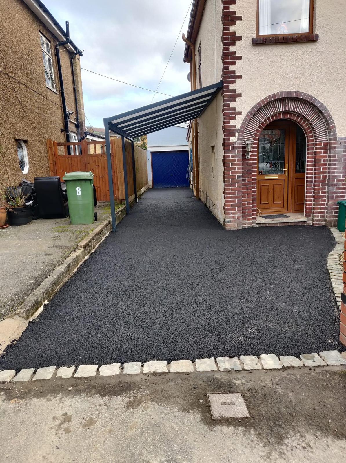 Tarmac driveway with reclaimed cobble edging in Cardiff